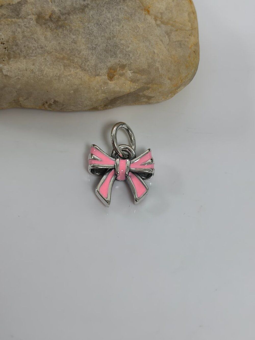 James Avery Enamel Bow Charm (pink), S925 Silver Jewelry